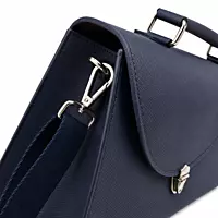 Executive Genuine Leather Structured Satchel Handbag - Midnight Navy