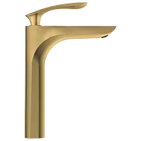 KA-GG-3128 Single Lever Tall Basin Mixer With Braided Hoses (Table Mounted Model) (Gold)