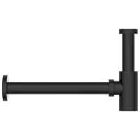 AC-MB-36 Brass Round Bottle Trap With Long Wall Connection Pipe & Wall Flange (Matt Black)