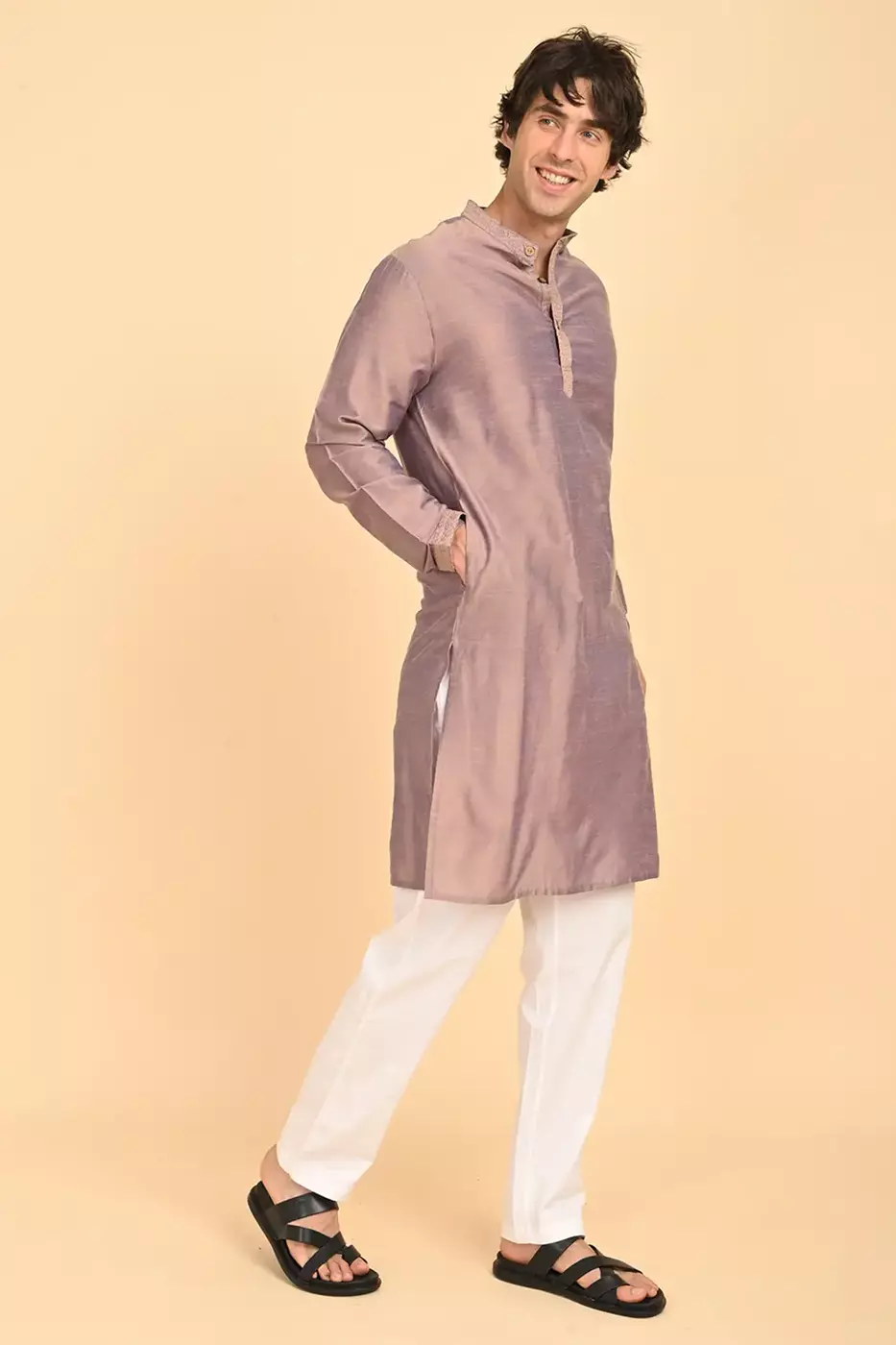 Men Ethnic Embroidered Long Kurta - Maroon
