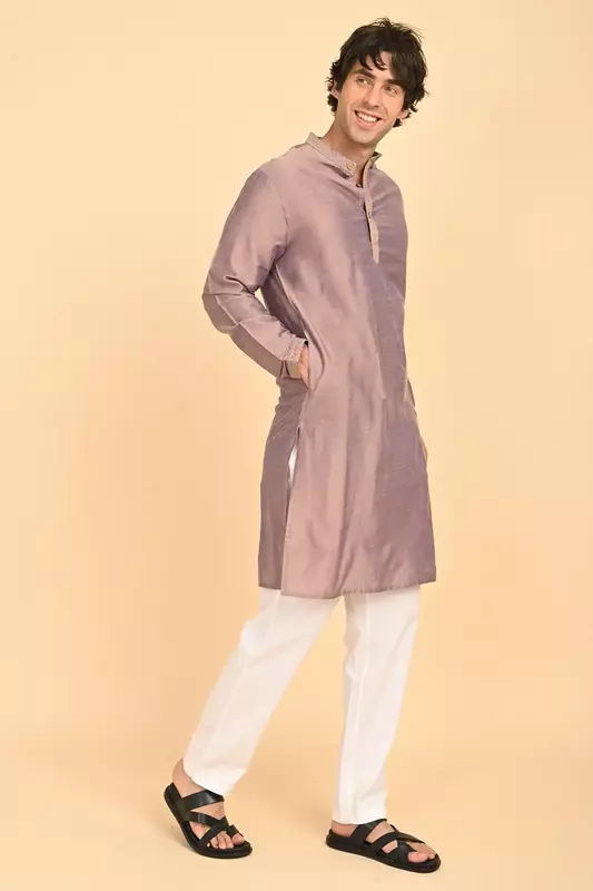 Men Ethnic Embroidered Long Kurta - Maroon