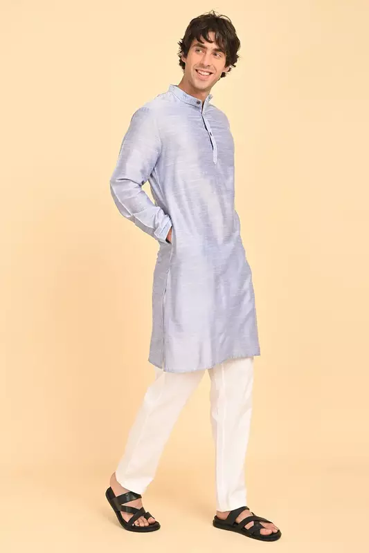 Men Ethnic Embroidered Long Kurta - Blue