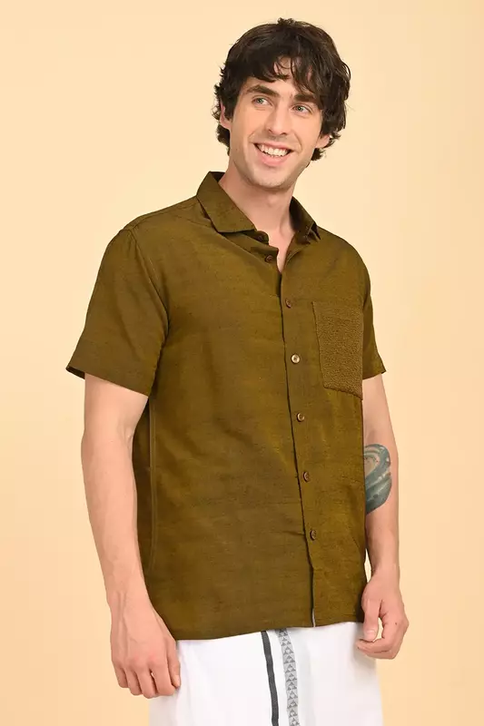 Men Short Sleeve Ethnic Shirt - Green