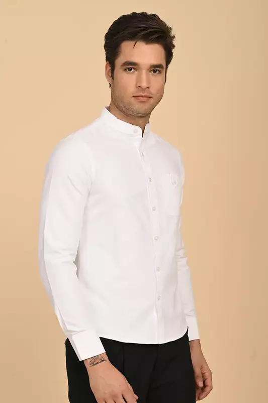 Men's Mandarin Collar Shirt - White