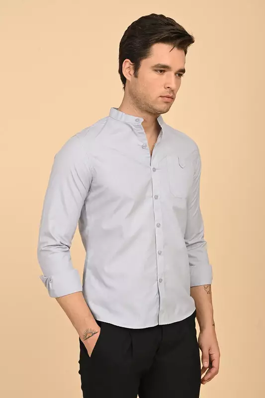 Men's Mandarin Collar Shirt - Grey