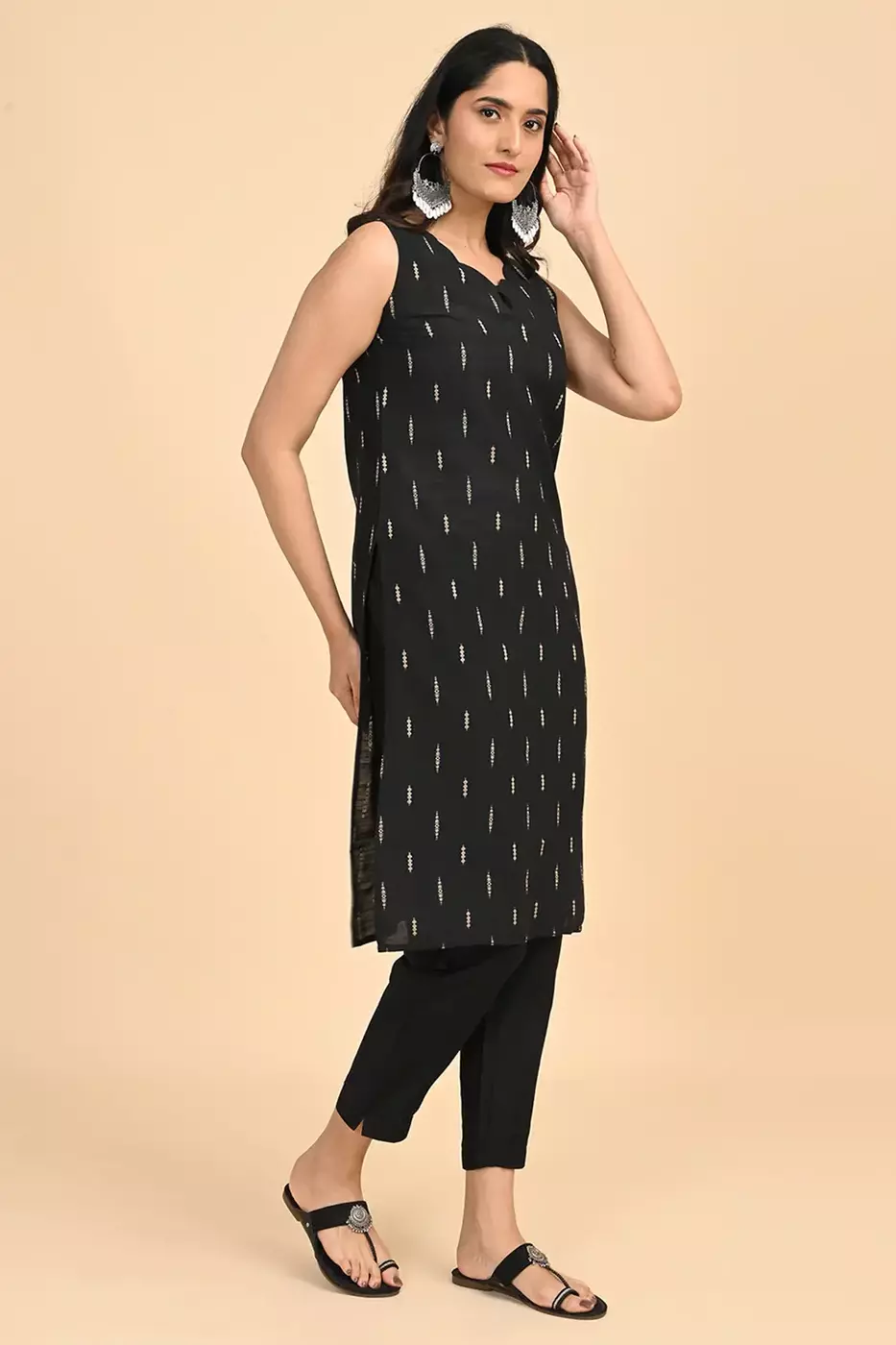 Women jacquard kurta - Black