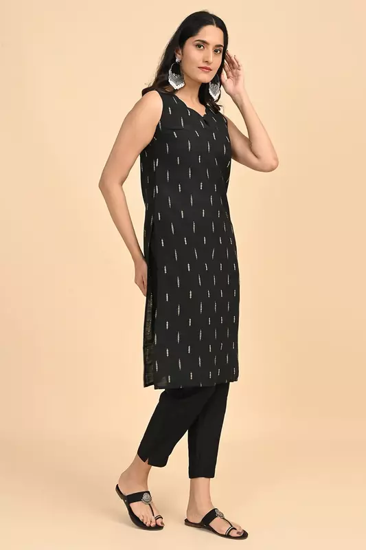 Women jacquard kurta - Black