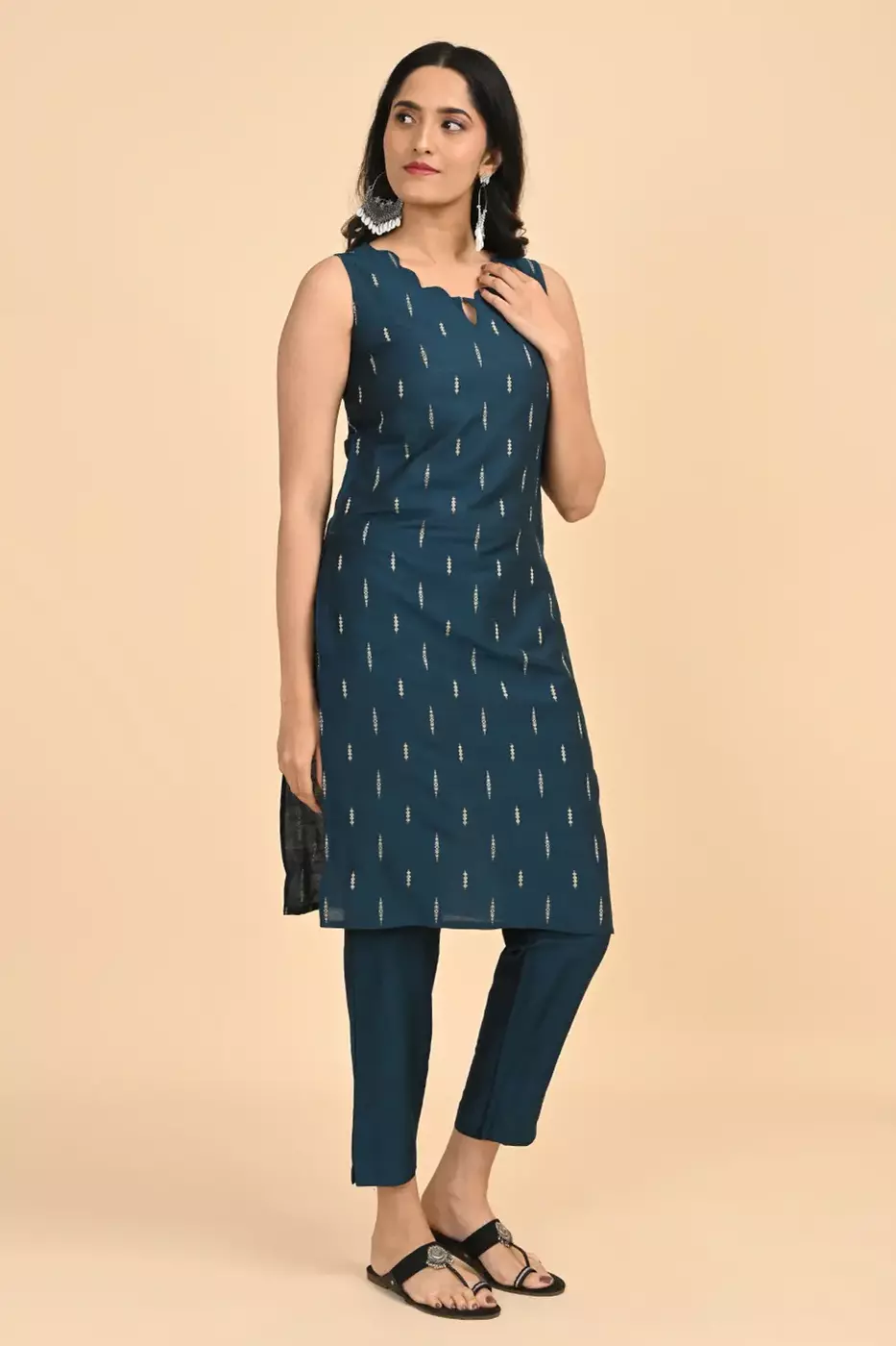 Women jacquard kurta - Blue