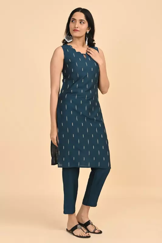 Women jacquard kurta - Blue