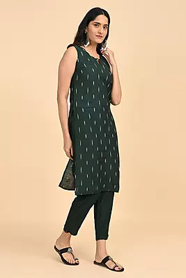 Women jacquard kurta - Green