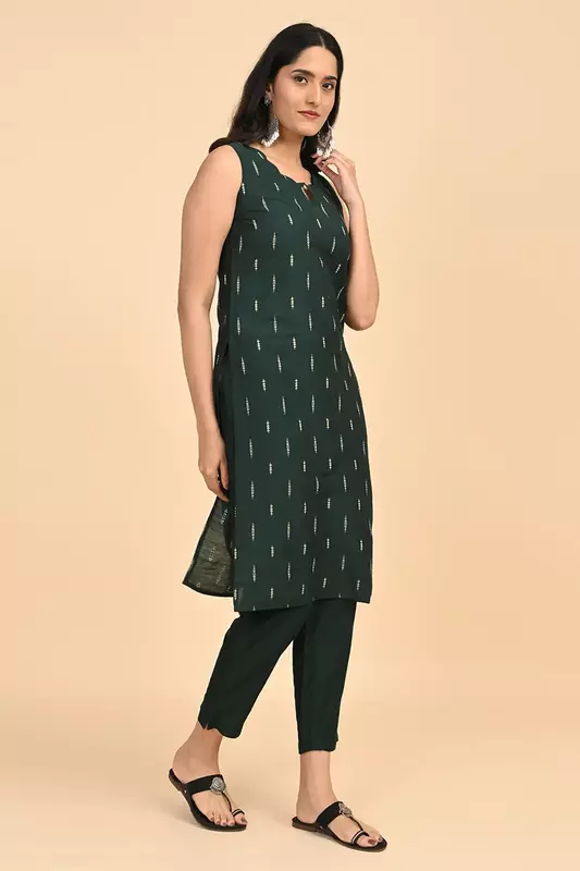 Women jacquard kurta - Green