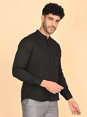Men's Mandarin Collar Shirt - Black