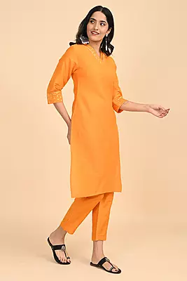 Women V-Neck Long Kurta - Yellow