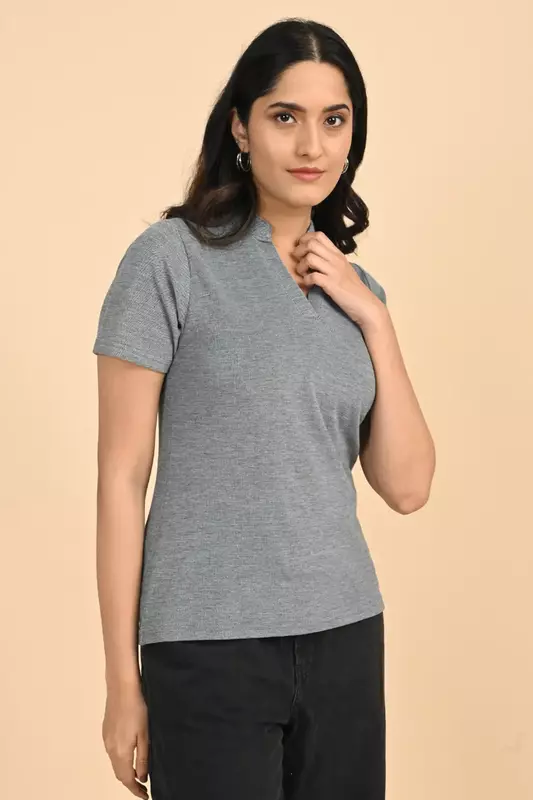Women's V Neck Polo Tshirt - Teal