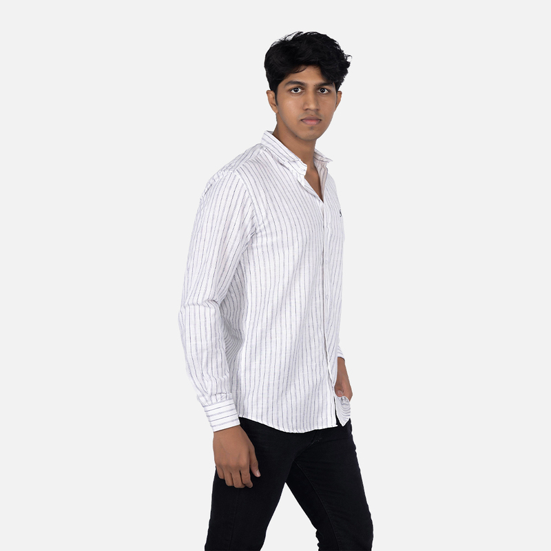 Men Milky White Stripe Casual Shirt