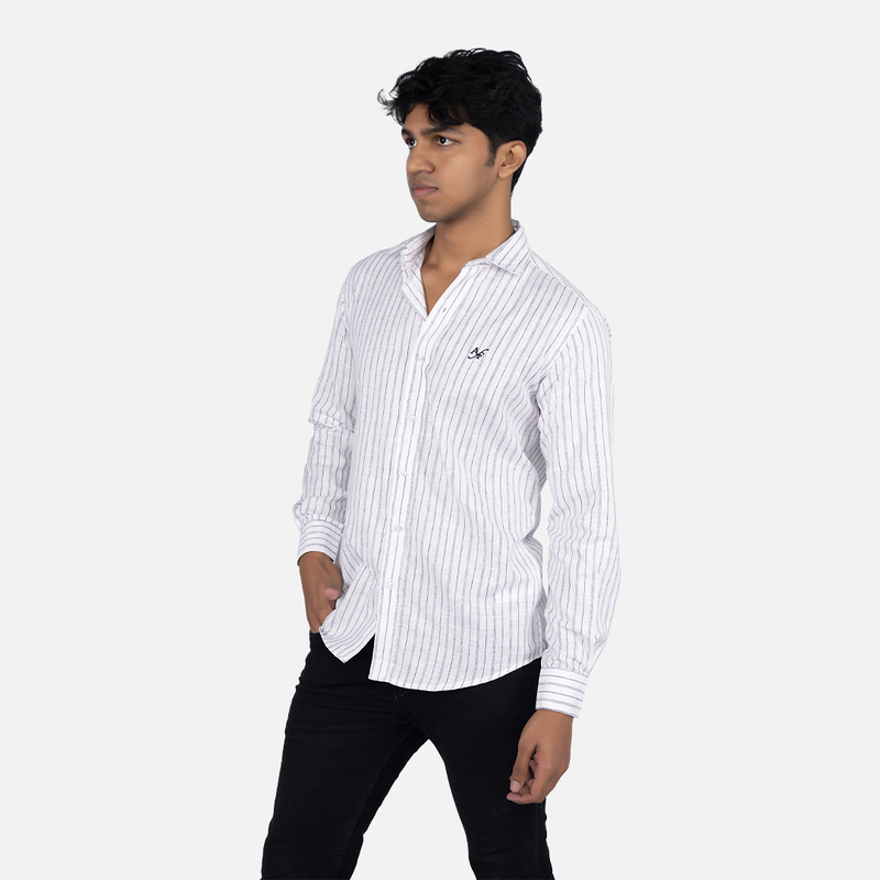 Men Milky White Stripe Casual Shirt