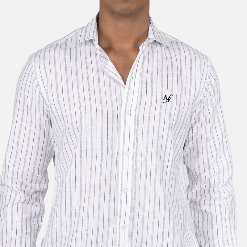 Men Milky White Stripe Casual Shirt