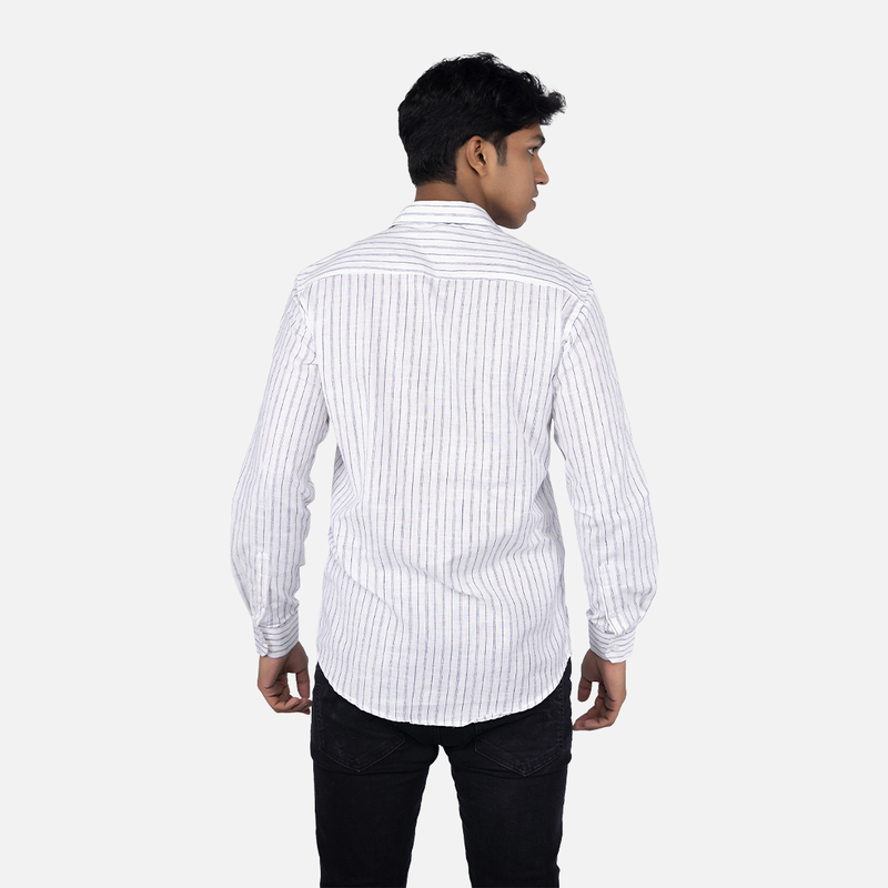 Men Milky White Stripe Casual Shirt