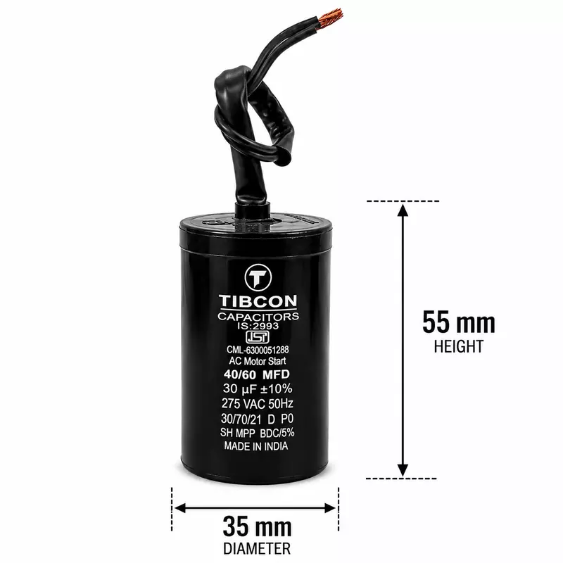 Tibcon 30 (40-60) MFD Motor Starting Capacitor | 275V | Aluminium | Starting