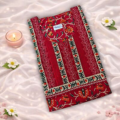 Lipstick Red Cotton Nighty With Geometric Print All Over From Libas Loungewear - AL1159