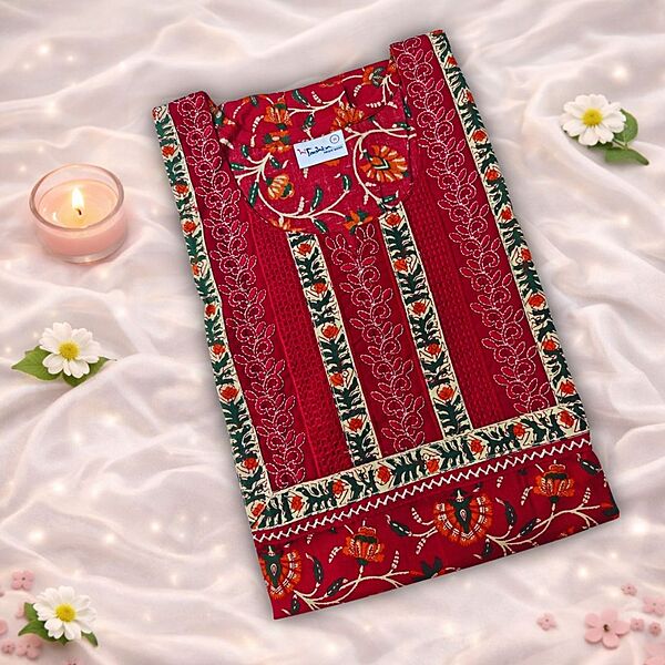 Lipstick Red Cotton Nighty With Geometric Print All Over From Libas Loungewear - AL1159