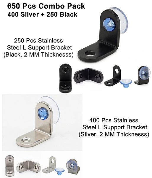 CamelCase Stainless Steel L Shape 90° Right Angle Support Bracket, 2 MM Thickness | Black & Silver