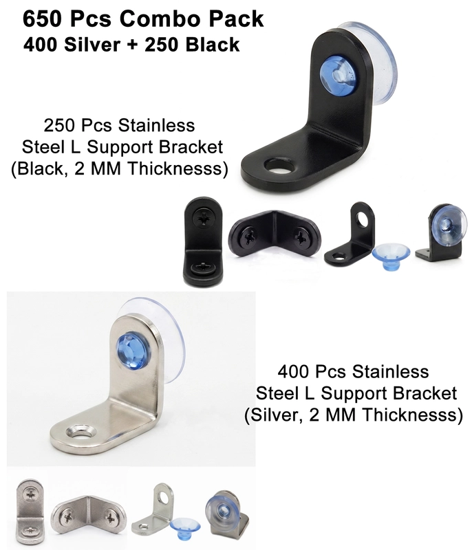 CamelCase Stainless Steel L Shape 90° Right Angle Support Bracket, 2 MM Thickness | Black & Silver