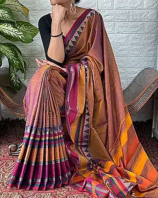 Rustic Copper two-tone Narayanpet cotton saree with Temple Border
