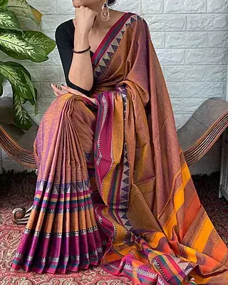 Rustic Copper two-tone Narayanpet cotton saree with Temple Border