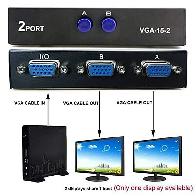 2 Port VGA Splitter 1X2, 1 Input 2 Output VGA Switcher 1 PC to 2 Monitors,Video Distributor Converter (VGA Splitter 1 in 2 Out) 2 Port VGA Splitter 1X2, 1 Input 2 Output VGA Switcher 1 PC to 2 Monitors,Video Distributor Converter (VGA Splitter 1 in 2 Out)