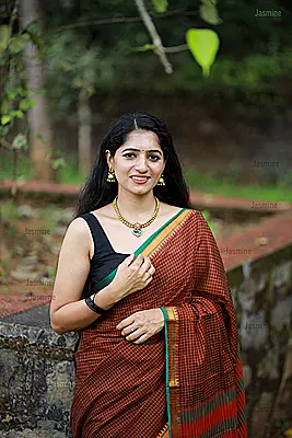 maroon checks Narayanpet cotton saree with green border