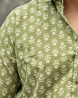 Rawscal Men’s Cotton Shirt – Sage Green Floral Motif | Half Sleeves