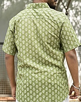 Rawscal Men’s Cotton Shirt – Sage Green Floral Motif | Half Sleeves