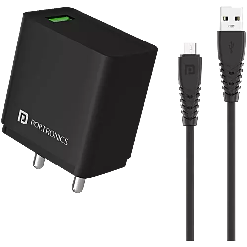 Portronics 1103 Adapto ONE Charger – 3A Quick Charger | Single USB Port | Type-C | Black