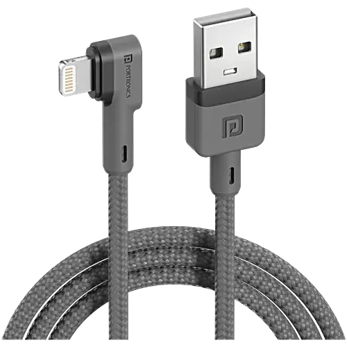 Portronics Konnect HD – 8-Pin 3A Lightning Cable, 1.2M Black. Fast charging and data transfer, durable design, compatible with all Lightning devices. Perfect for everyday use and travel.