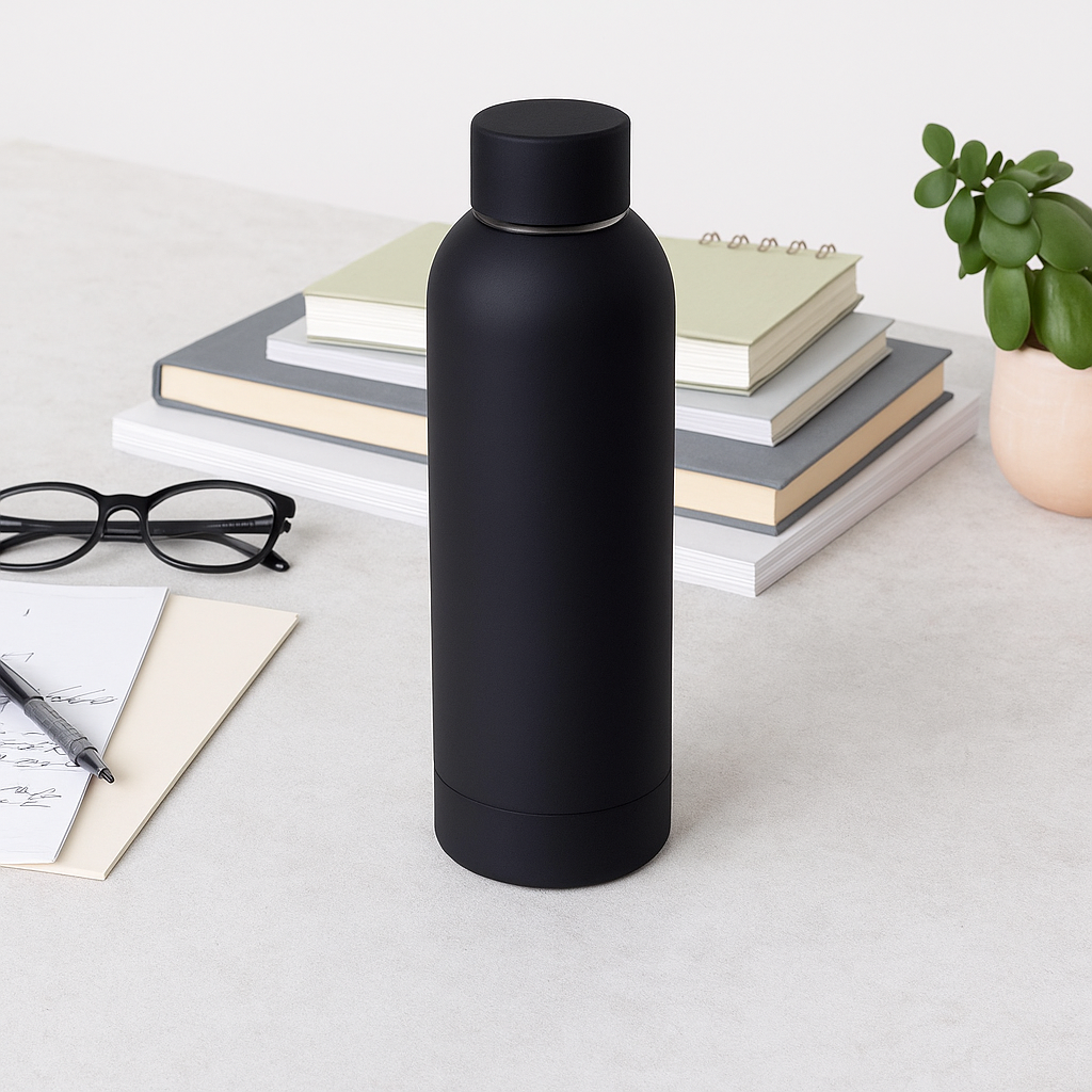 Rubber Coated Steel Flask - Black