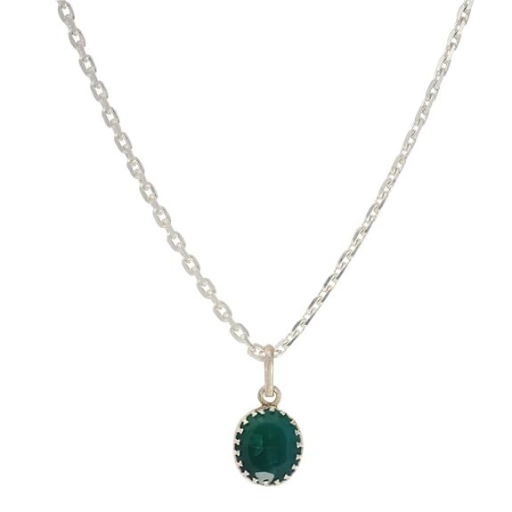 Sterling Silver Chain with Green Stone Pendant