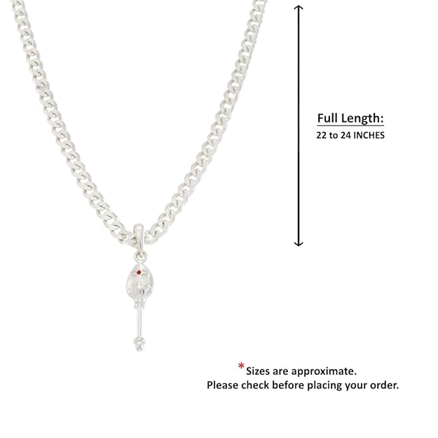 Sterling Silver (92.5%) Curb Chain with God Kartikeya Vel Pendant Lord Murugan Doller for Men