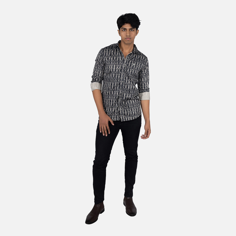 Men Noel Black Geometric Pattern Casual Shirt