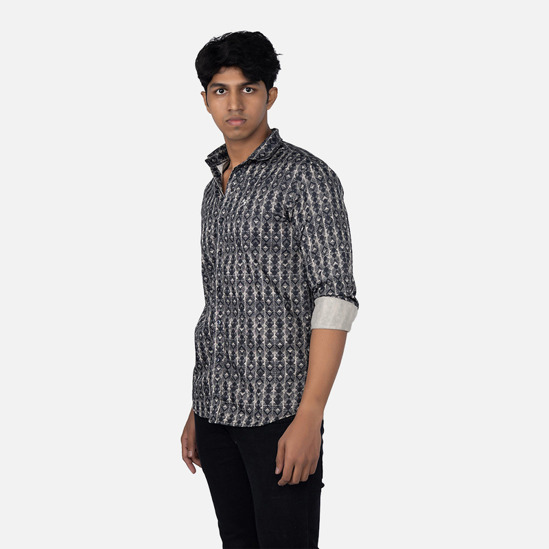 Men Noel Black Geometric Pattern Casual Shirt
