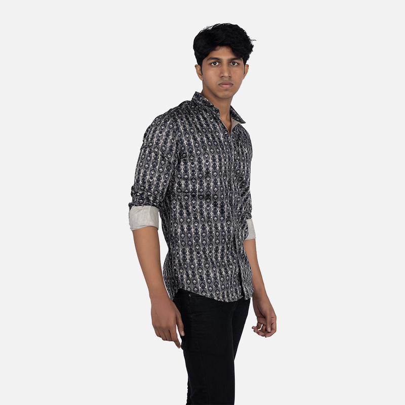 Men Noel Black Geometric Pattern Casual Shirt