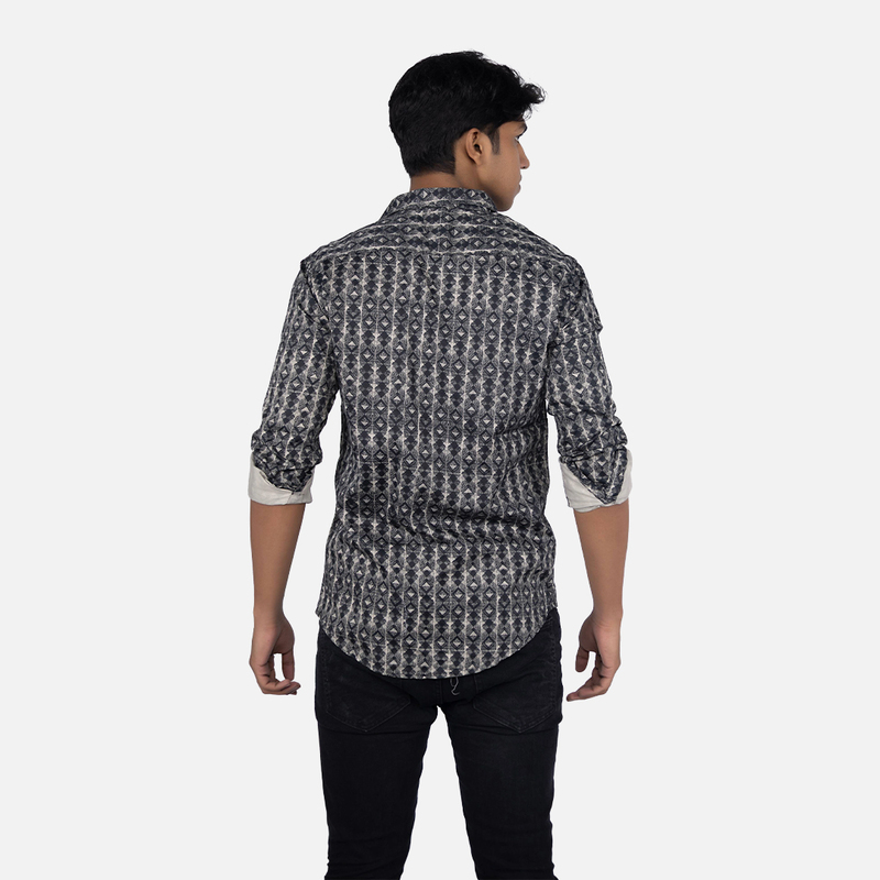 Men Noel Black Geometric Pattern Casual Shirt