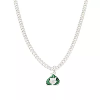 Sterling Silver (92.5% purity) Curb Cuban Chain with Green Leaf Lord Vinayagar Swastik Pendant