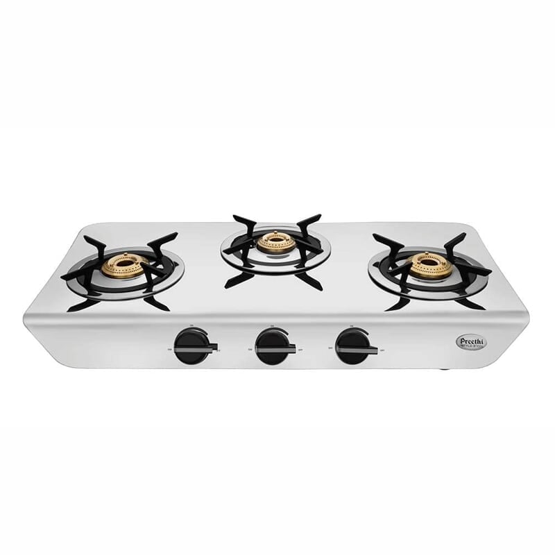 Preethi Stylo steel slim stainless steel 3 burner gas stove
