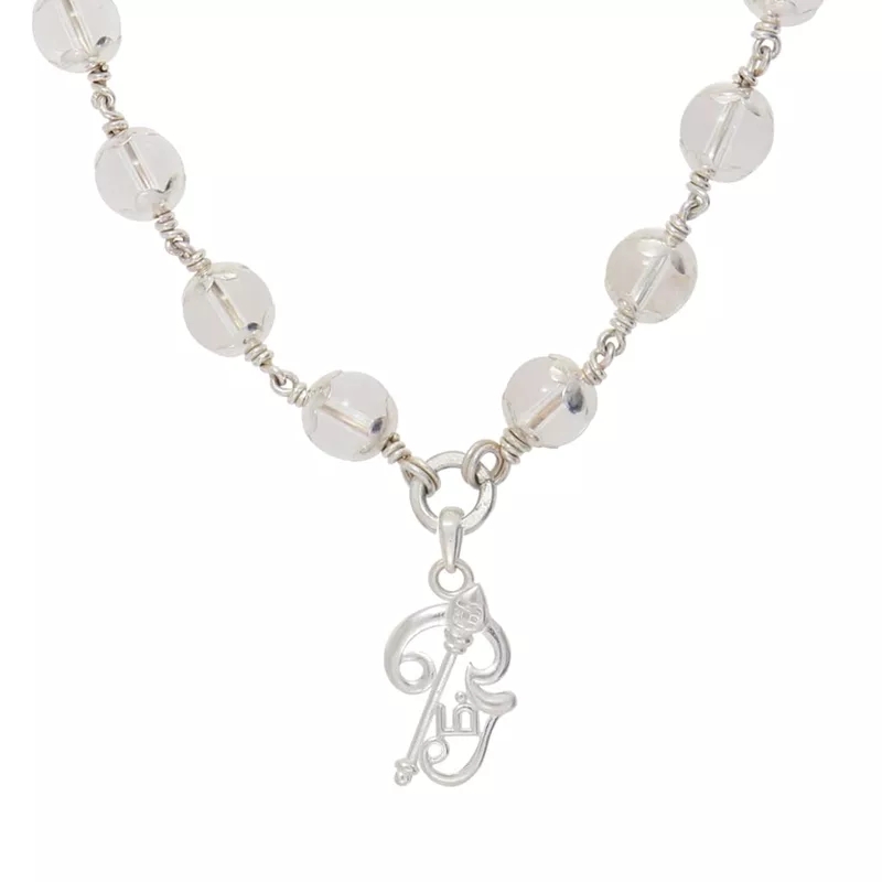 Silver Sphatika Mala with Om Pendant