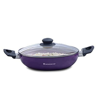 Wonderchef Valencia Non-Stick Kadhai with Glass Lid 2 litres Capacity Size 24 cm Kadai