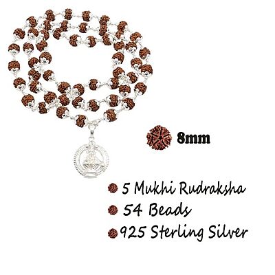 925 Silver Tied Rudraksha Mala Ruthratcham |Ayyappan Pendant Silver ,Certified 925 Silver Tied Rudraksha Mala Ruthratcham |Ayyappan Pendant Silver ,Certified