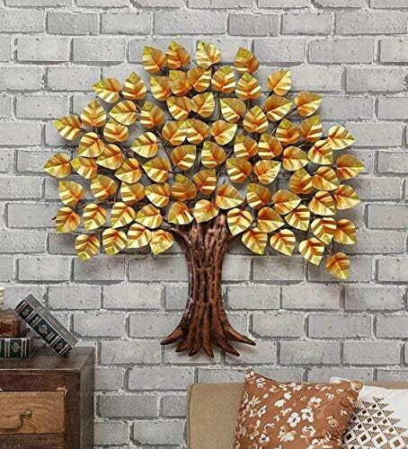 DAD Golden Leaf Tree Wall Art Sculpture - Living Room, Bedroom, Office - Size (31x2x34 Inches)