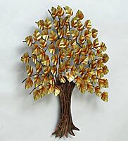 DAD Golden Leaf Tree Wall Art Sculpture - Living Room, Bedroom, Office - Size (31x2x34 Inches)