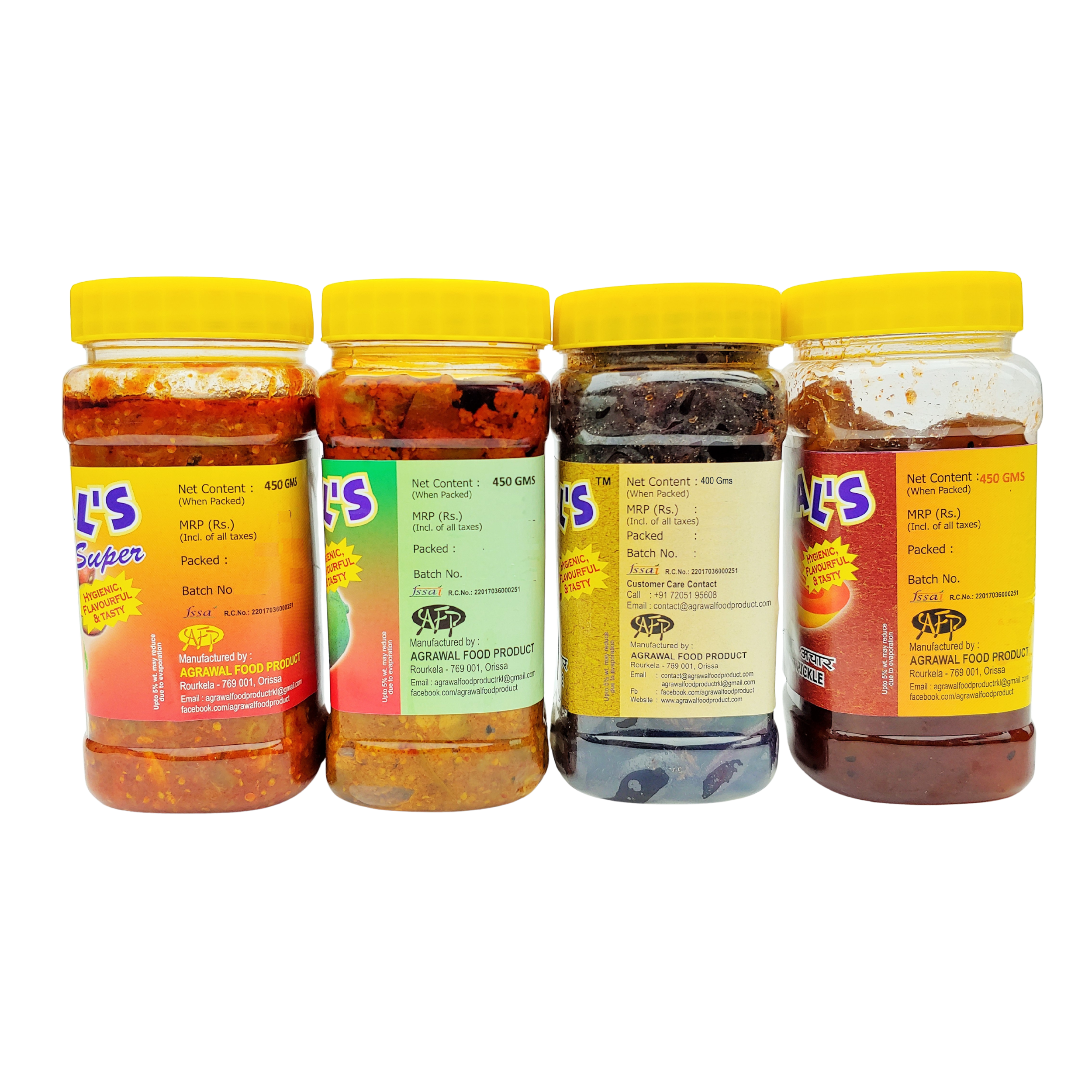 AGRAWAL'S Spicy Delight Combo - Mixed, Mango, Lemon, Jhaldar Green Chilli Pickle - 1750 GMS Pack of 4